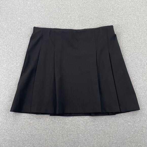 MANGO Pleated Mini Skirt Black Womens XL Minimalist Pull-On Emo Grunge Swingy - Picture 2 of 8